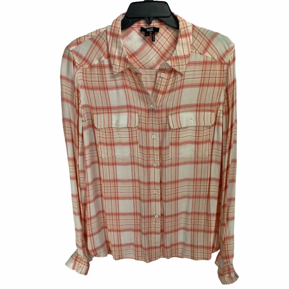 Paige Pink Coral Plaid Trudy Button Down Shirt